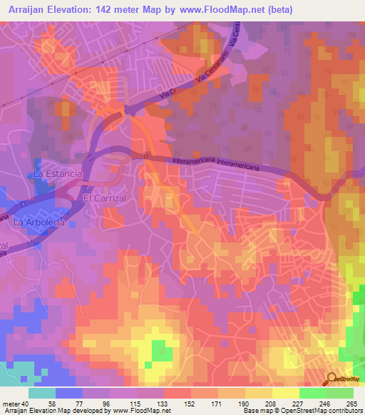 Arraijan,Panama Elevation Map
