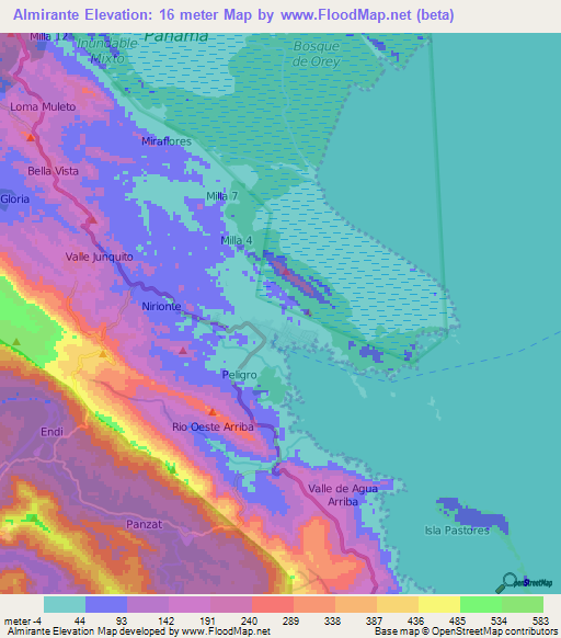 Almirante,Panama Elevation Map