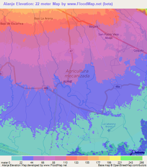 Alanje,Panama Elevation Map
