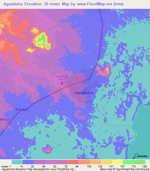Aguadulce,Panama Elevation Map