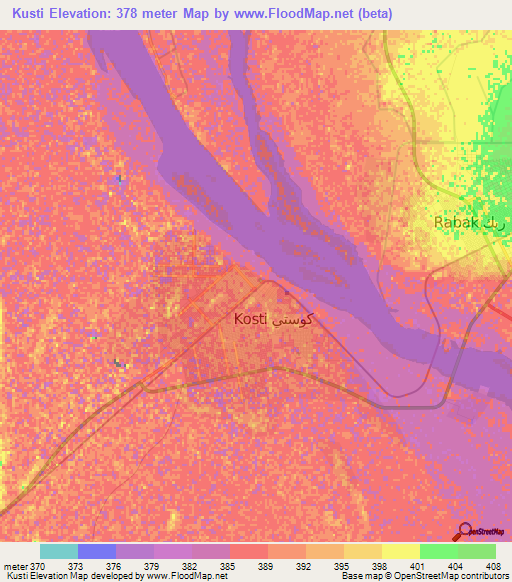 Kusti,Sudan Elevation Map