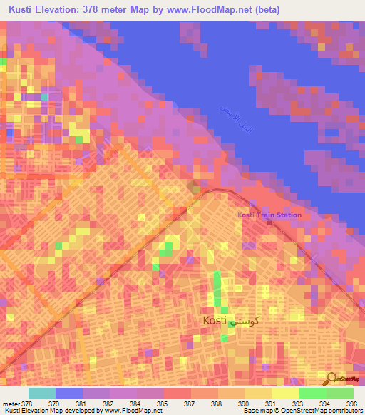 Kusti,Sudan Elevation Map
