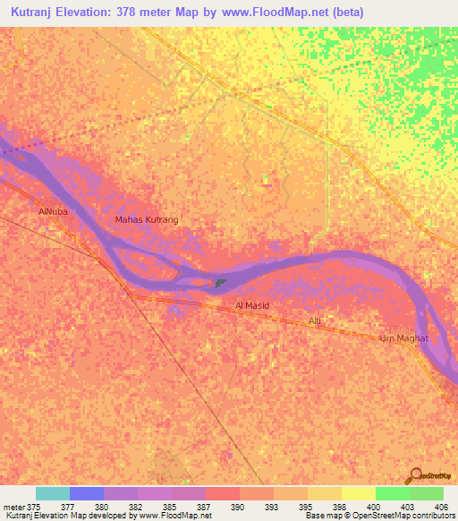 Kutranj,Sudan Elevation Map