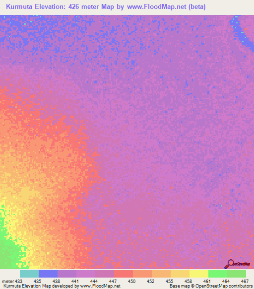 Kurmuta,Sudan Elevation Map