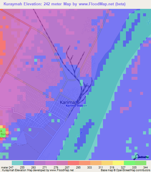 Kuraymah,Sudan Elevation Map