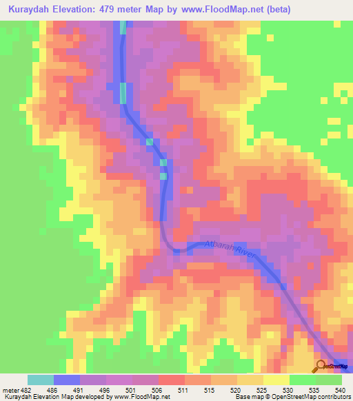 Kuraydah,Sudan Elevation Map