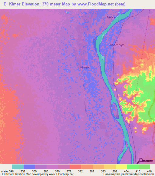El Kimer,Sudan Elevation Map