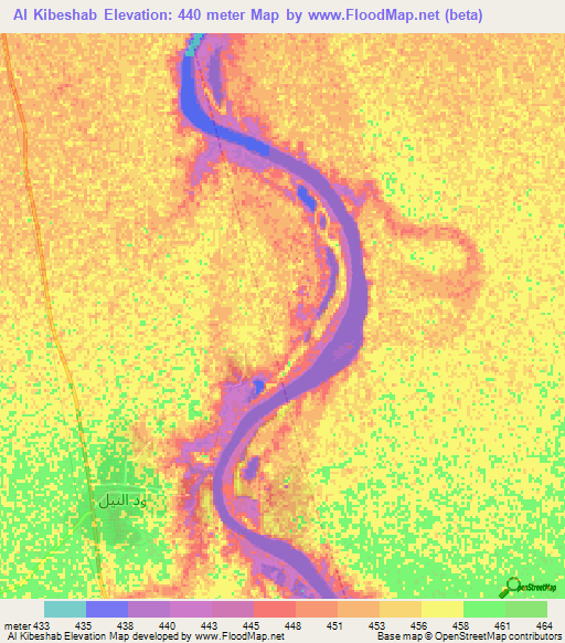 Al Kibeshab,Sudan Elevation Map