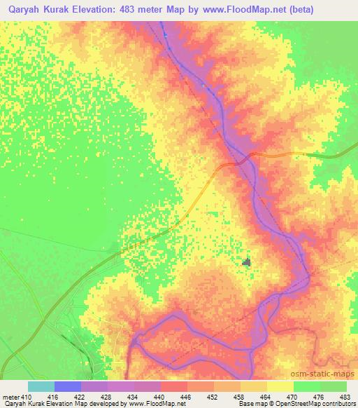 Qaryah Kurak,Sudan Elevation Map