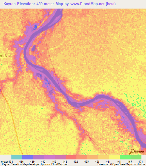 Kayran,Sudan Elevation Map