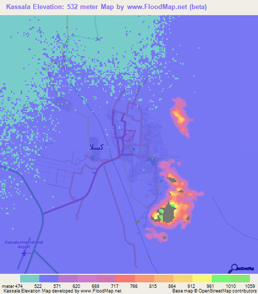 Kassala,Sudan Elevation Map