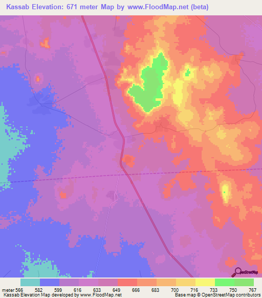 Kassab,Sudan Elevation Map
