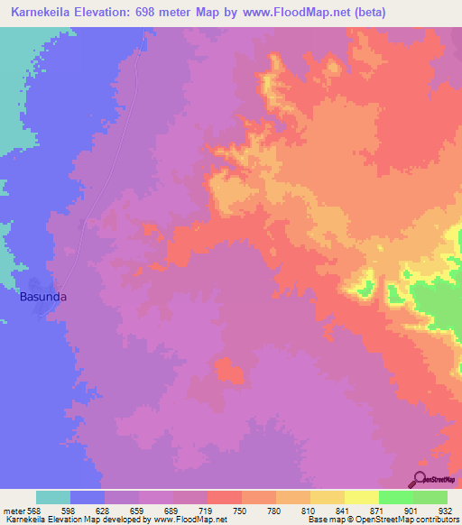 Karnekeila,Sudan Elevation Map