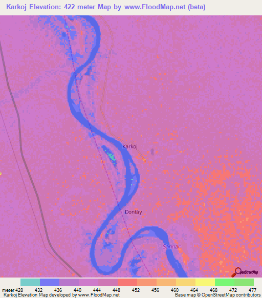 Karkoj,Sudan Elevation Map