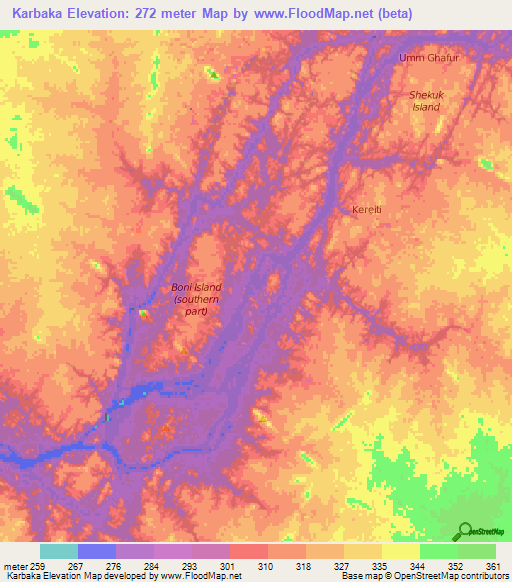 Karbaka,Sudan Elevation Map