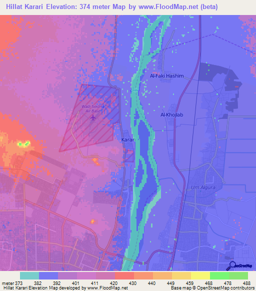 Hillat Karari,Sudan Elevation Map