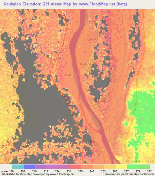 Kankalab,Sudan Elevation Map