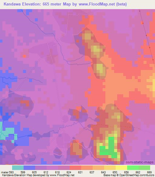 Kandawa,Sudan Elevation Map