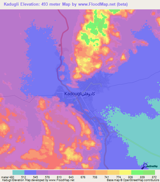 Kadugli,Sudan Elevation Map