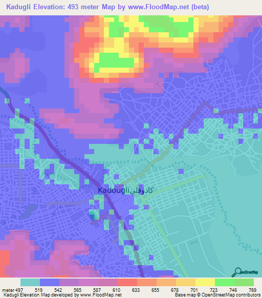 Kadugli,Sudan Elevation Map