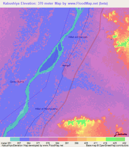 Kabushiya,Sudan Elevation Map