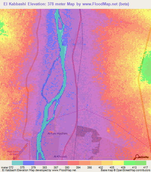 El Kabbashi,Sudan Elevation Map