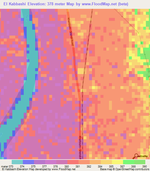 El Kabbashi,Sudan Elevation Map