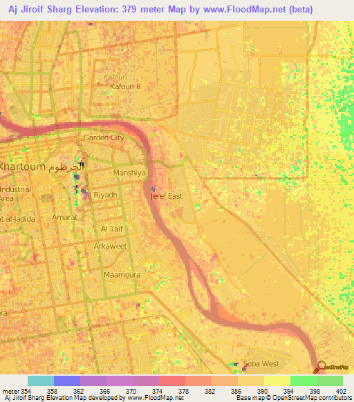 Aj Jiroif Sharg,Sudan Elevation Map