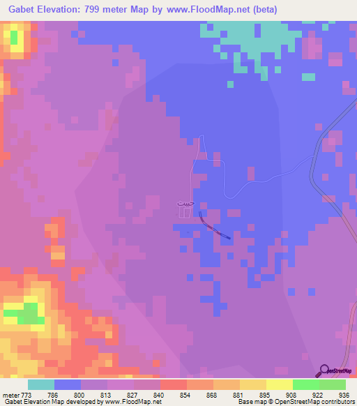 Gabet,Sudan Elevation Map
