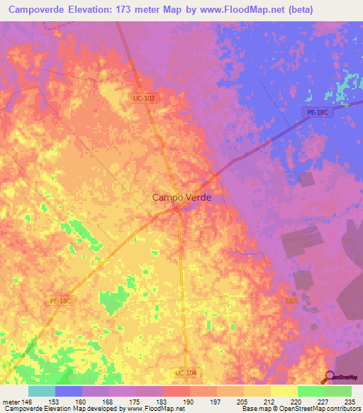 Campoverde,Peru Elevation Map