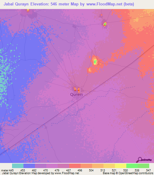 Jabal Qurayn,Sudan Elevation Map