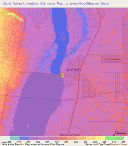 Jabal Awlya,Sudan Elevation Map