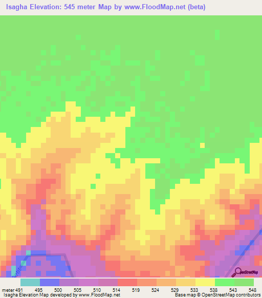 Isagha,Sudan Elevation Map