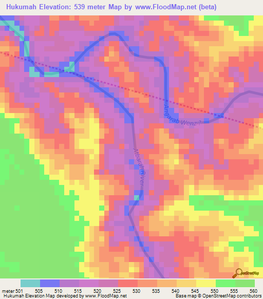 Hukumah,Sudan Elevation Map