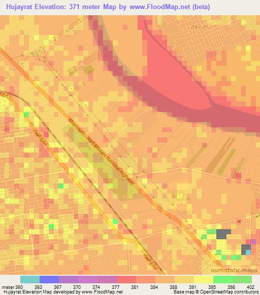 Hujayrat,Sudan Elevation Map