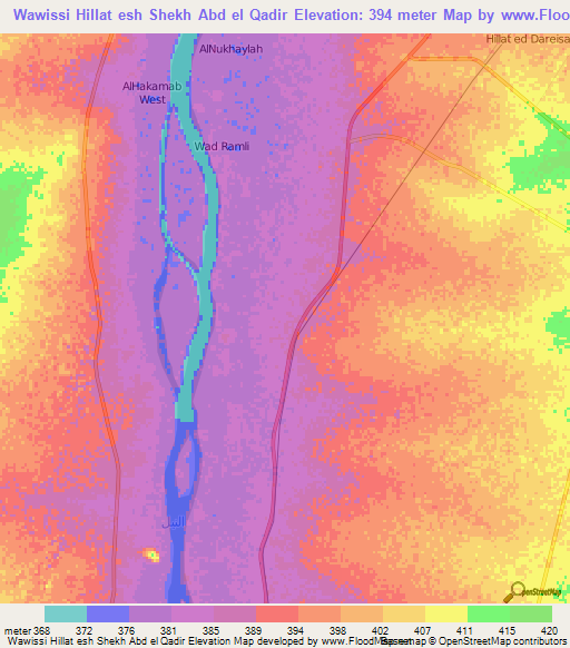 Wawissi Hillat esh Shekh Abd el Qadir,Sudan Elevation Map