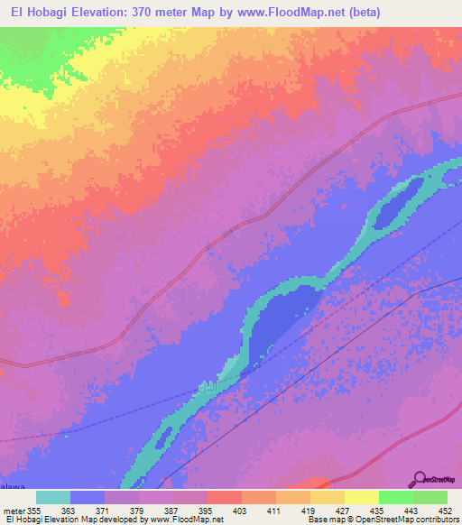 El Hobagi,Sudan Elevation Map