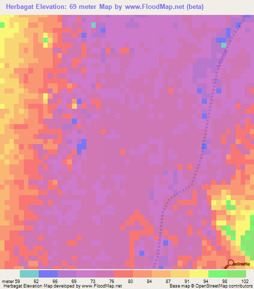 Herbagat,Sudan Elevation Map
