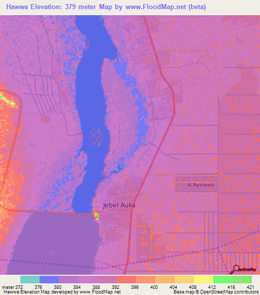 Hawwa,Sudan Elevation Map