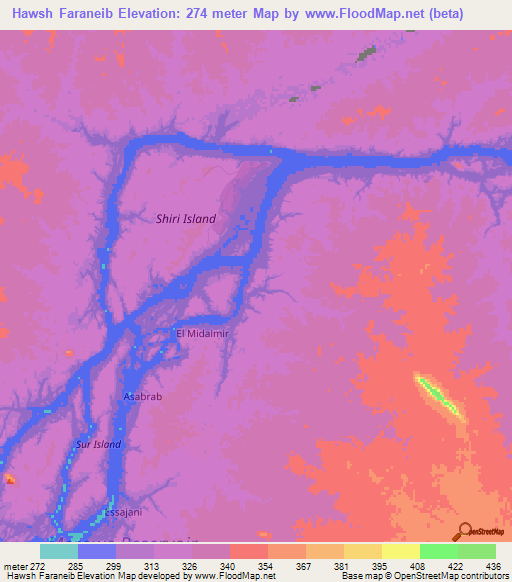 Hawsh Faraneib,Sudan Elevation Map