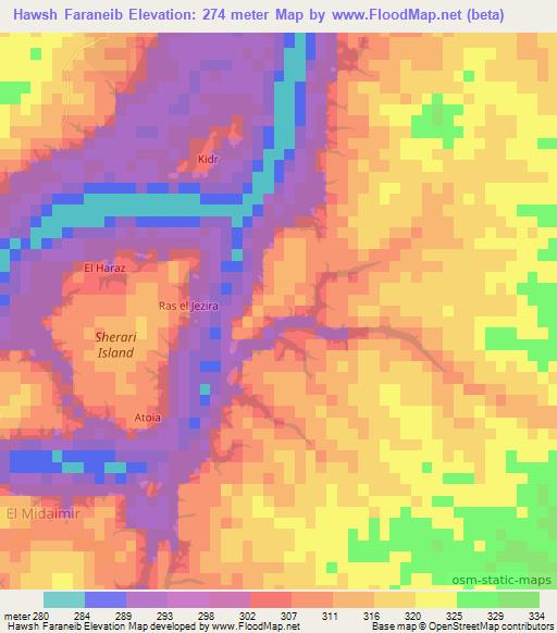Hawsh Faraneib,Sudan Elevation Map