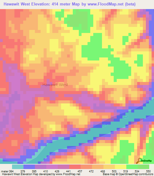 Hawawit West,Sudan Elevation Map