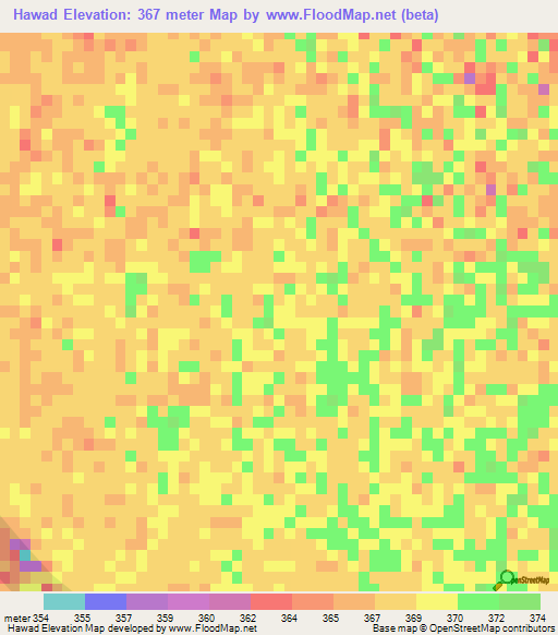 Hawad,Sudan Elevation Map