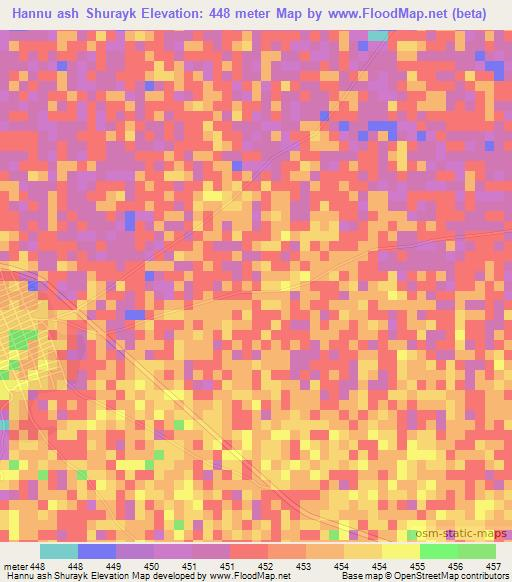 Hannu ash Shurayk,Sudan Elevation Map
