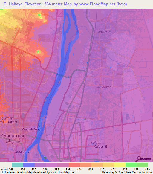 El Halfaya,Sudan Elevation Map