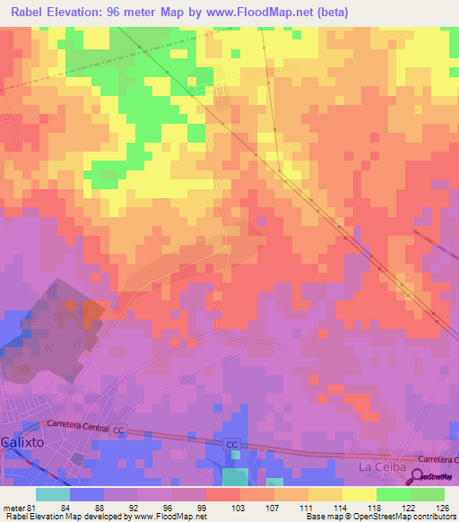 Rabel,Cuba Elevation Map