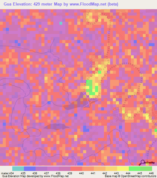 Gua,Sudan Elevation Map