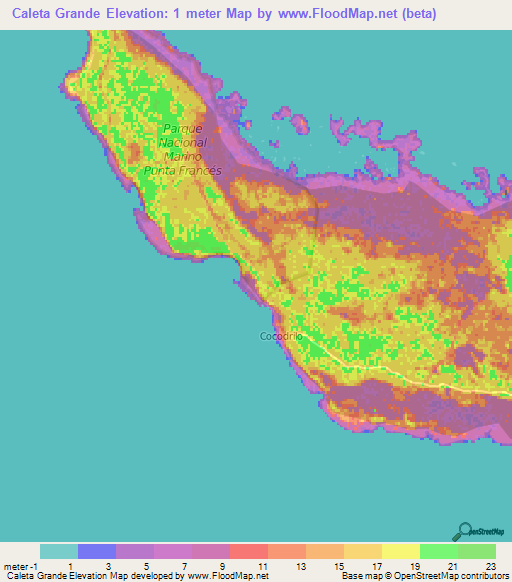 Caleta Grande,Cuba Elevation Map