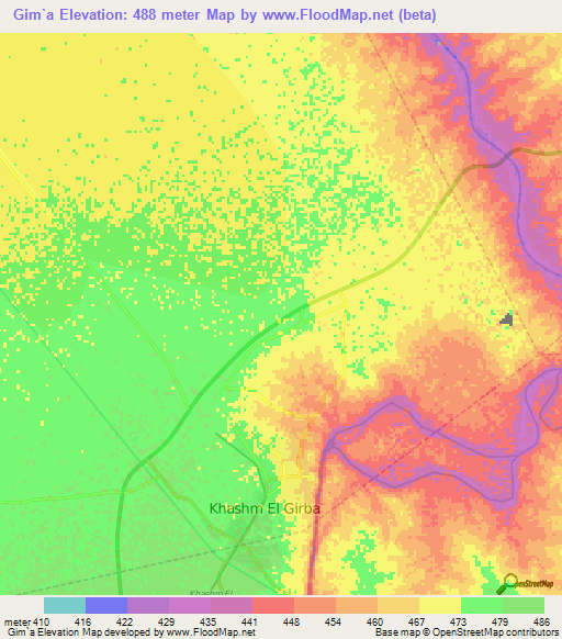 Gim`a,Sudan Elevation Map