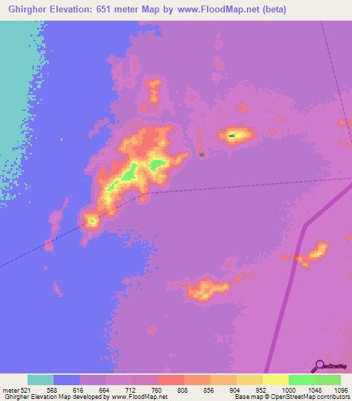 Ghirgher,Sudan Elevation Map
